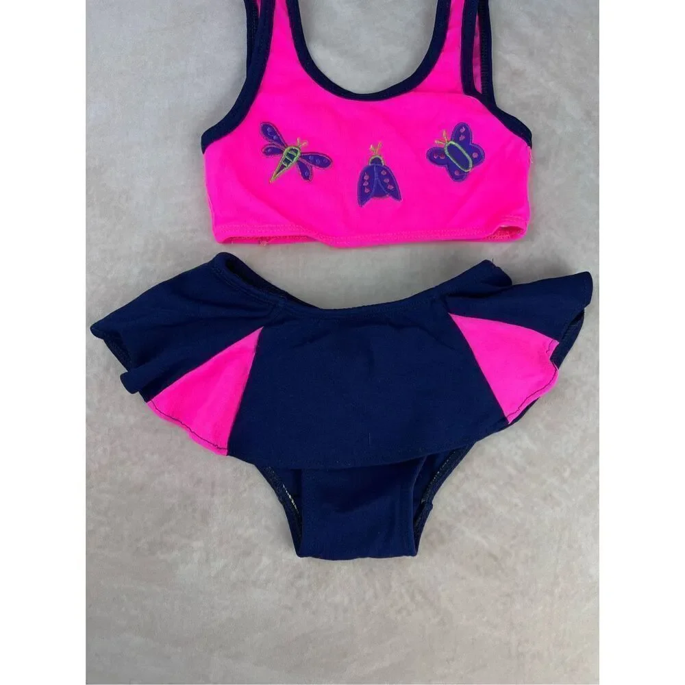 Vintage Girls Butterfly Swimsuit 90s Y2K 2T Neon